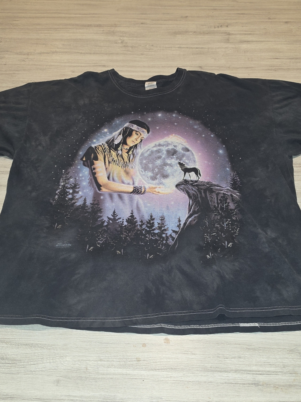 Vintage The Mountain T-shirt Shirt Native Girl Wolf Indian Adult Black Size 3XL